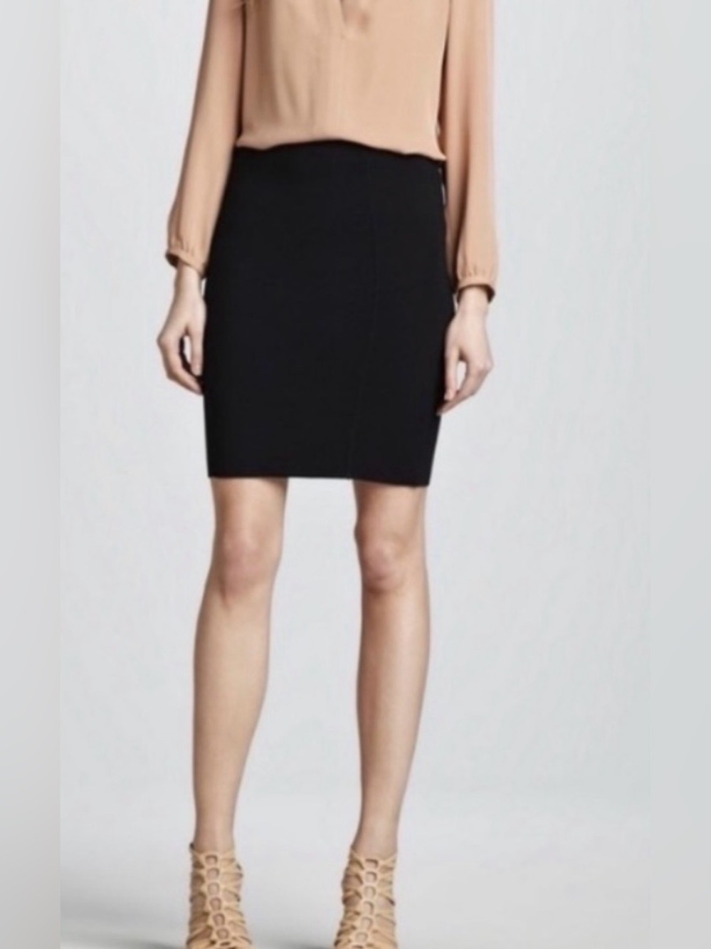 Theory Black Tailored Wool Pencil Skirt